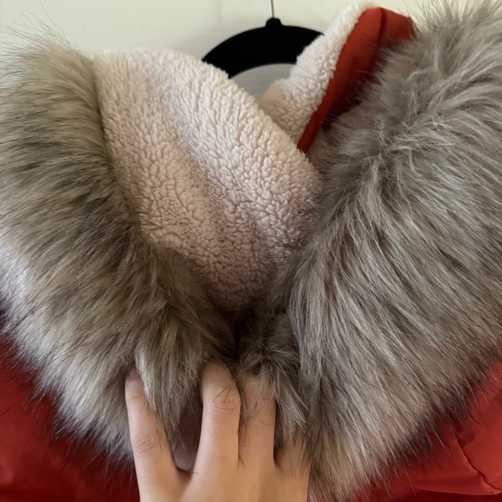 Lauren Ralph Lauren Orange Puffer Coat with Faux Fur Trim Hood - Picture 9 of 9